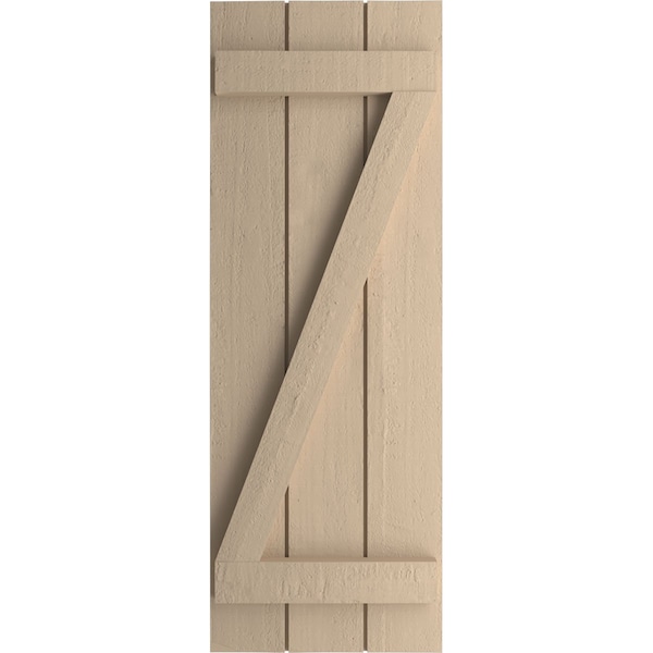 Rustic Three Board Joined Board-n-Batten Rough Cedar Faux Wood Shutters W/Z-Board, 16 1/2W X 46H